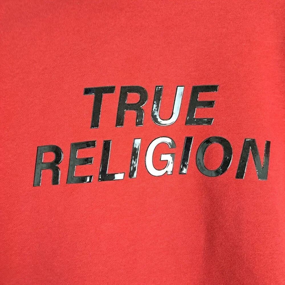 True Religion Men's Red Fleece Pullover Hoodie Size‎ Medium